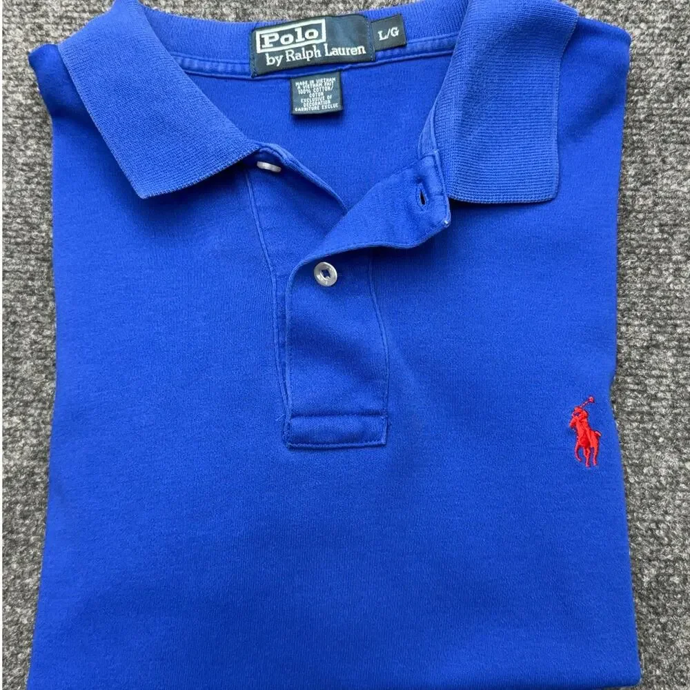 Polo Ralph Lauren Mens Large Blue Cotton Mesh Polo Shirt Red Pony